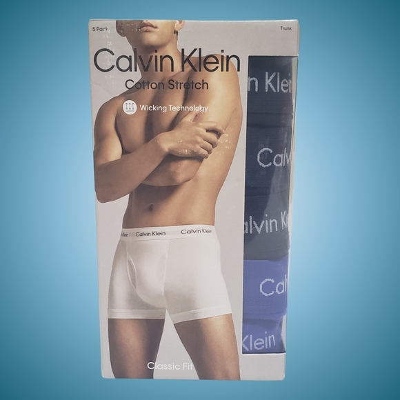 Calvin Klein Cotton Stretch Trunks Classic Fit 5 Pairs Large Blue Shadow/Cobalt - Picture 1 of 3